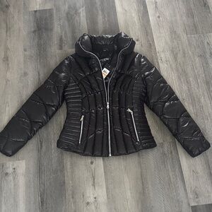 Guess Shiny Black Quilted Puffer Jacket